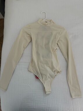 Free People Cream Long Sleeve Mock Neck Bodysuit